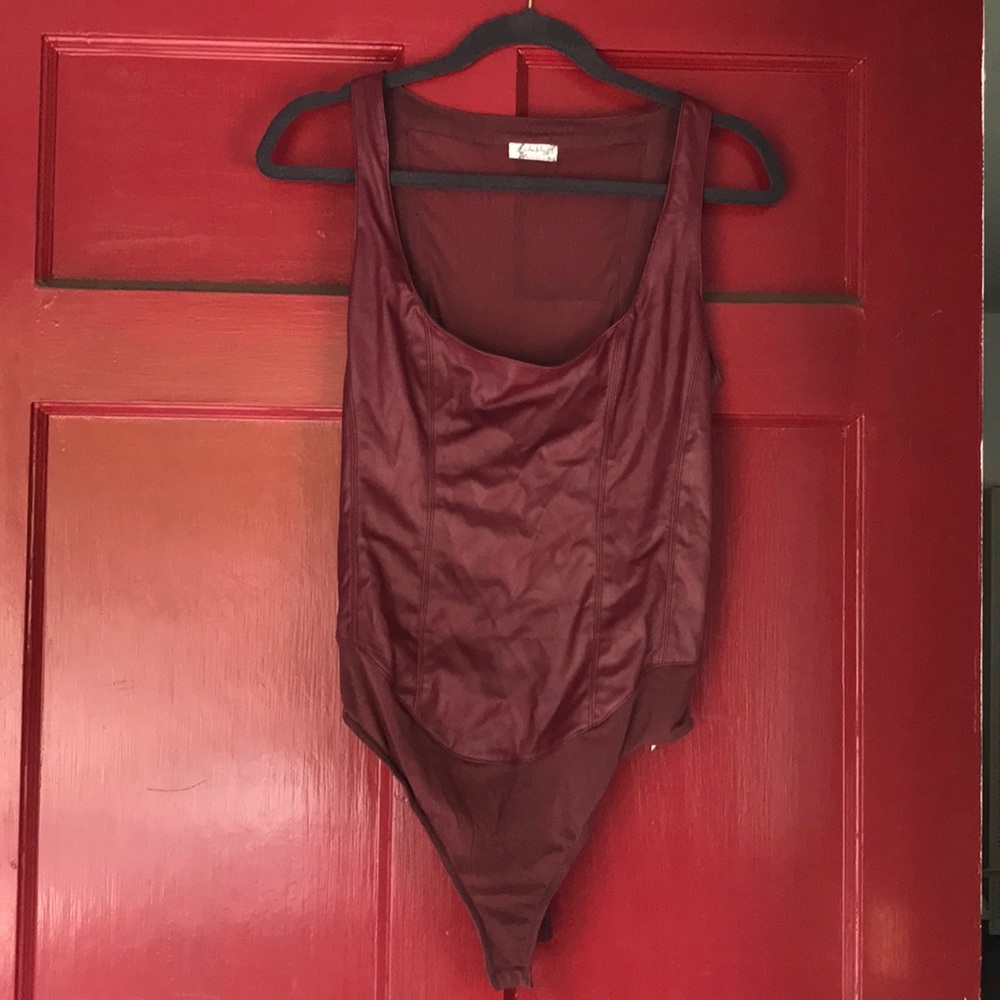 Free People mesh back faux leather bodysuit